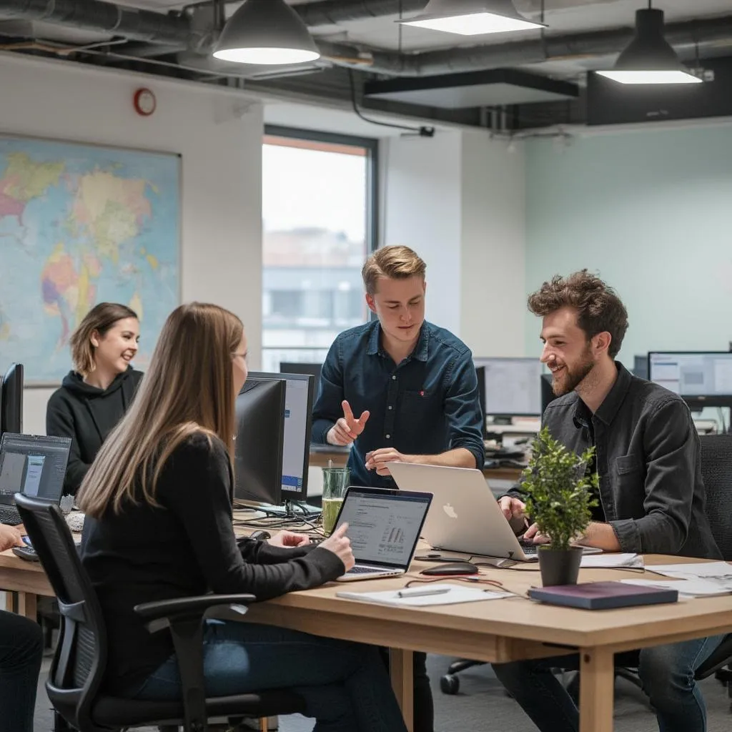 Tech startup team working in modern office
